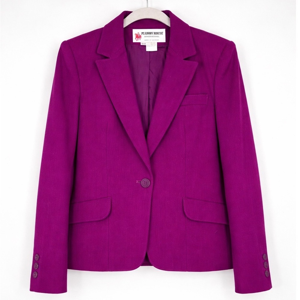 Vintage Wool Blend Blazer Jacket Size 13/14 (M)‎ Bright Purple Single Button